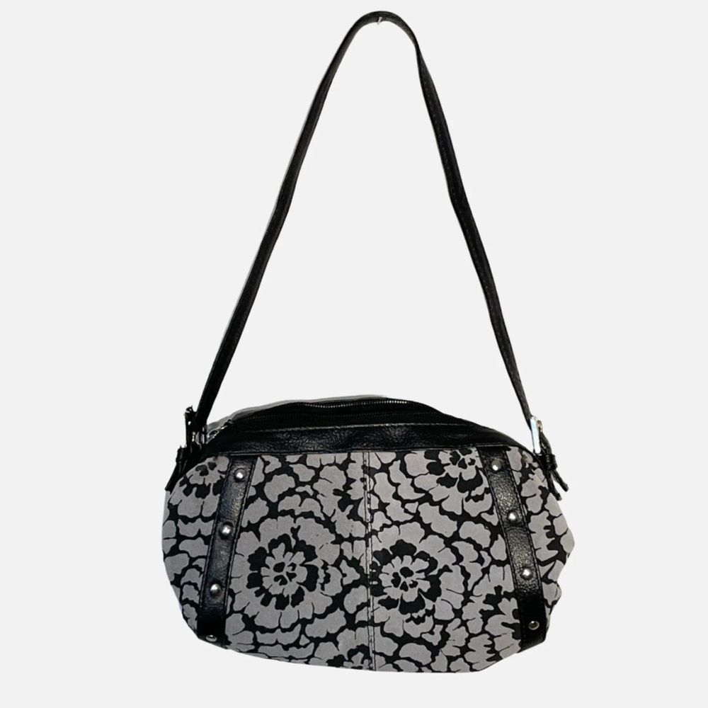 Small printed barrel bag/ purse with metal stud accents. Zipper closure. (Y2K)